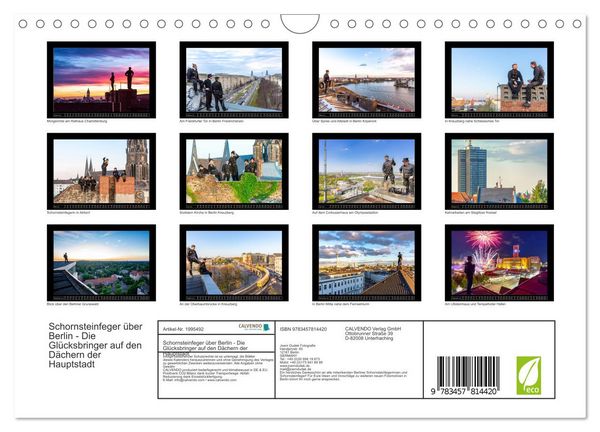 Produktbild: Schornsteinfeger &uuml;ber Berlin - Die Gl&uuml;cksbringer auf den D&auml;chern der Hauptstadt (Wandkalender 2026 DIN A4 quer), CALVENDO Monatskalender