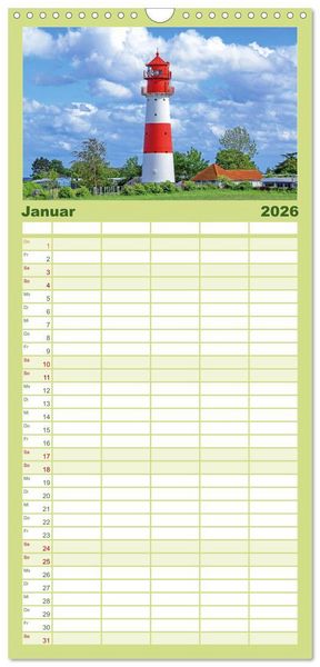 Produktbild: Familienplaner 2026 - Leuchtt&uuml;rme: Die Sch&ouml;nsten an Nord- und Ostsee mit 5 Spalten (Wandkalender, 21 x 45 cm) CALVENDO