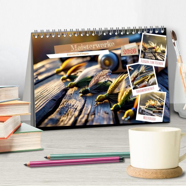 Produktbild: Meisterwerke - K&uuml;nstliche Fliegen (Tischkalender 2026 DIN A5 quer), CALVENDO Monatskalender
