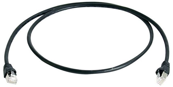 Produktbild: Teleg&auml;rtner 100008986 RJ45 Patchkabel CAT 6a S/FTP 10.0 m Schwarz Flammwidrig, mit Knickschutzt&uuml;lle 1 St.