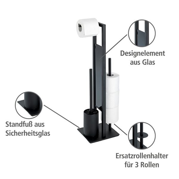 Produktbild: Stand WC-Garnitur Mod. Rivalta Schwarz matt, integrierter Toilettenpapierhalter und WC-B&uuml;rstenhalter