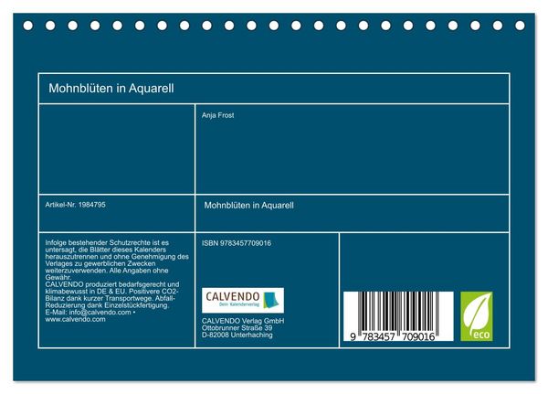Produktbild: Mohnbl&uuml;ten in Aquarell (Tischkalender 2026 DIN A5 quer), CALVENDO Monatskalender