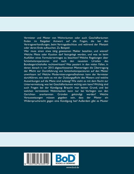 Produktbild: Rechte und Pflichten des Vermieters und des Mieters von Wohn- und Gesch&auml;ftsr&auml;umen