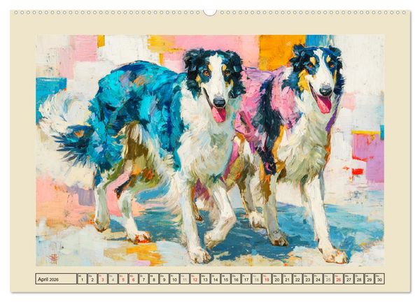 Produktbild: Barsoi im Farbenspiel. Elegante Windhunde in moderner &Ouml;loptik (Wandkalender 2026 DIN A2 quer), CALVENDO Monatskalender