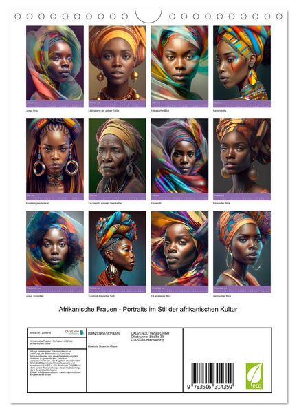 Produktbild: Afrikanische Frauen - Portraits im Stil der afrikanischen Kultur (Wandkalender 2026 DIN A4 hoch), CALVENDO Monatskalender
