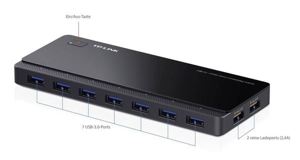 Produktbild: TP-LINK UH720 USB-Hub 7+2 Port USB-A USB 3.0 5 GBit/s mit Schnellladeport Schwarz UH720