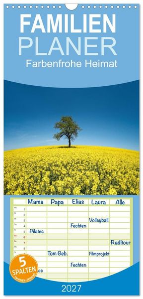 Produktbild: Familienplaner 2027 - Farbenfrohe Heimat mit 5 Spalten (Wandkalender, 21 x 45 cm) CALVENDO