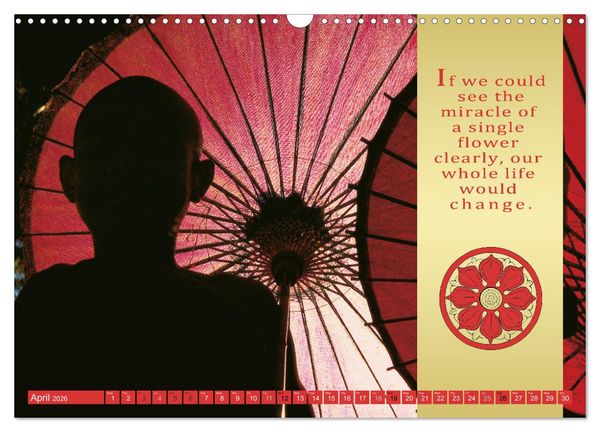 Produktbild: BUDDHIST WISDOMS - THE RED UMBRELLA (Wall Calendar 2026 DIN A3 landscape), CALVENDO 12 Month Wall Calendar