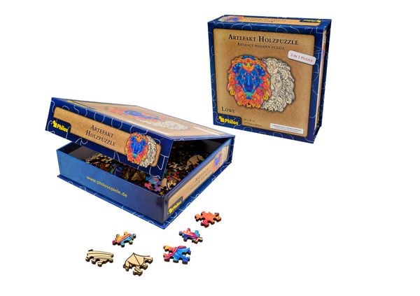 Produktbild: Artefakt Holzpuzzle 2 in 1 L&ouml;we, 177 Teile, in magnetischer Klappschachtel