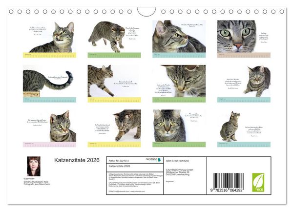 Produktbild: Katzenzitate 2026 (Wandkalender 2026 DIN A4 quer), CALVENDO Monatskalender
