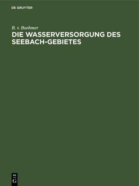Produktbild: Die Wasserversorgung des Seebach-Gebietes