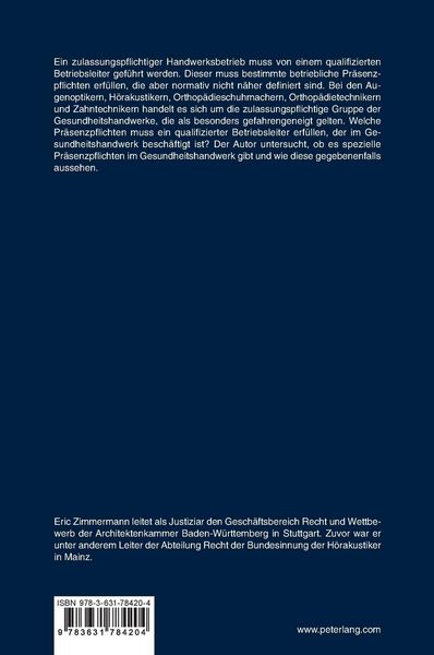 Produktbild: Die Betriebsleiterpr&auml;senz in den Gesundheitshandwerken