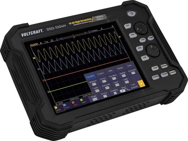 Produktbild: VOLTCRAFT DSO-5104H Hand-Oszilloskop 100 MHz 4-Kanal 1 GSa/s 40 Mpts 14 Bit Digital-Speicher (DSO), Handger&auml;t 1 St.