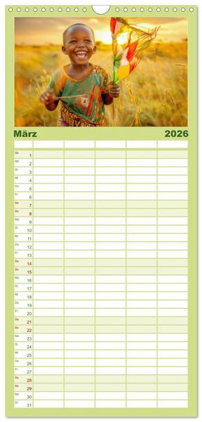 Produktbild: Familienplaner 2026 - Afrika begeistert - Afrikas Sch&ouml;nheit mit 5 Spalten (Wandkalender, 21 x 45 cm) CALVENDO