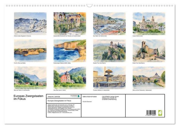 Produktbild: Europas Zwergstaaten im Fokus (Wandkalender 2026 DIN A2 quer), CALVENDO Monatskalender