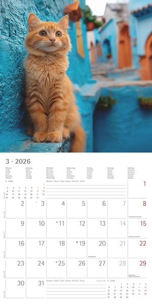 Produktbild: Katzen 2026 - Broschürenkalender 30x30 cm (30x60 geöffnet) - Kalender mit Platz für Notizen - Cats - Bildkalender - Wandplaner - Katzenkalender