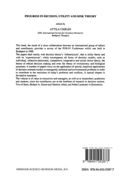 Produktbild: Progress In Decision, Utility And Risk Theory