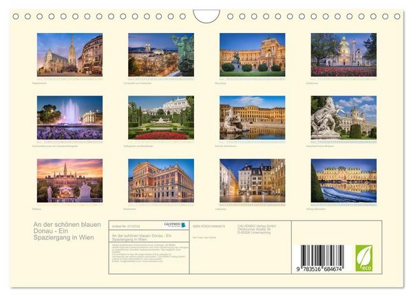 Produktbild: An der sch&ouml;nen blauen Donau - Ein Spaziergang in Wien (Wandkalender 2026 DIN A4 quer), CALVENDO Monatskalender