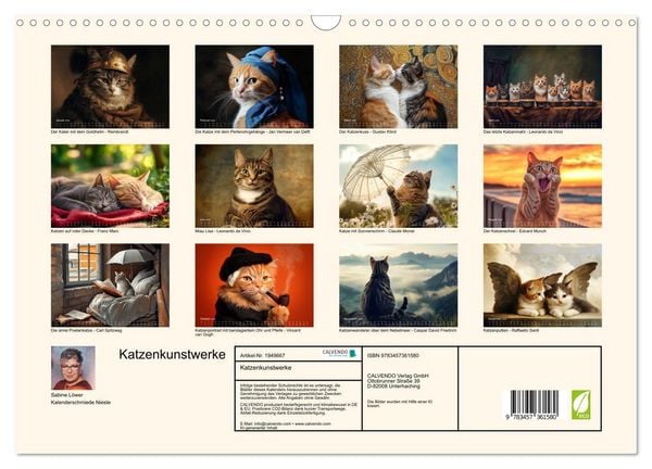 Produktbild: Katzenkunstwerke (Wandkalender 2026 DIN A3 quer), CALVENDO Monatskalender