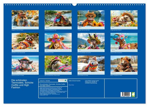 Produktbild: Die sch&ouml;nsten Tiermodels. Schicke Outfits und High Fashion (Wandkalender 2026 DIN A2 quer), CALVENDO Monatskalender