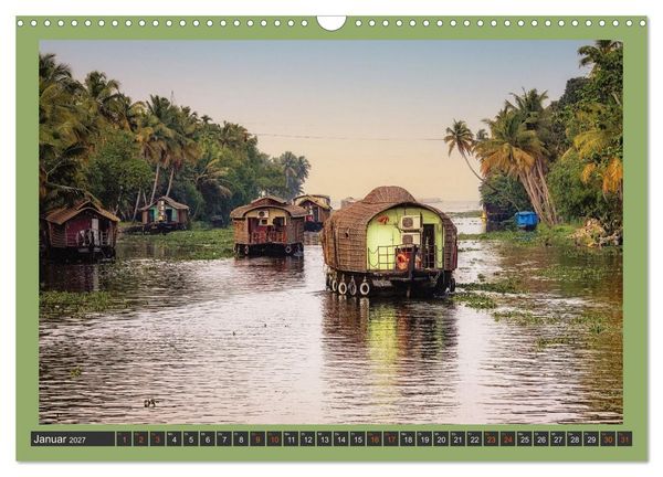 Produktbild: Kerala Backwaters - mit dem Hausboot durch die tropische Wasserwelt (Wandkalender 2027 DIN A3 quer), CALVENDO Monatskalender