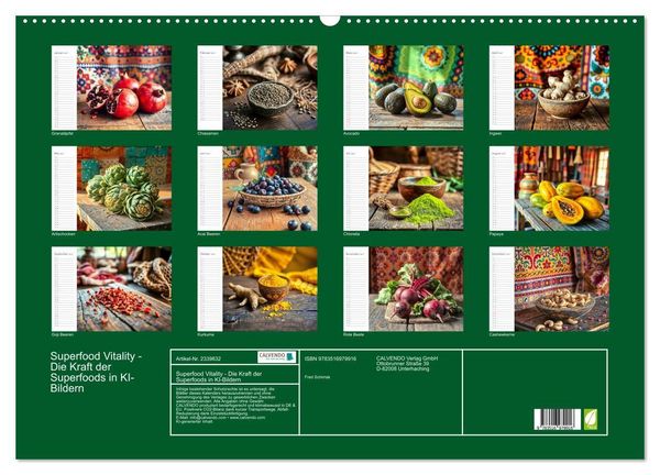 Produktbild: Superfood Vitality - Die Kraft der Superfoods in KI-Bildern (Wandkalender 2027 DIN A2 quer), CALVENDO Monatskalender