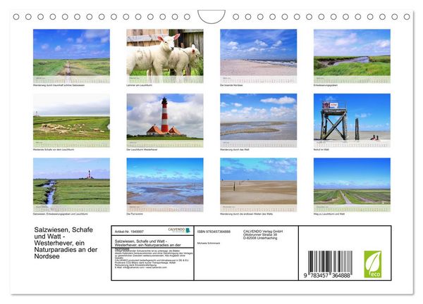 Produktbild: Salzwiesen, Schafe und Watt - Westerhever, ein Naturparadies an der Nordsee (Wandkalender 2026 DIN A4 quer), CALVENDO Monatskalender