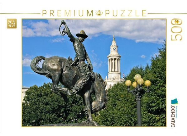 CALVENDO Puzzle Bronco Buster Statue, Denver | 500 Teile Lege-Größe 48 × 36 cm Foto-Puzzle für Erwachsene