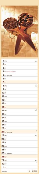 Produktbild: Küchenplaner Kaffee 2026 - Streifen-Kalender 11,3x49x5 cm - Kaffeekalender - mit leckeren Rezepten - Wandplaner - Küchenkalender - Alpha Edition