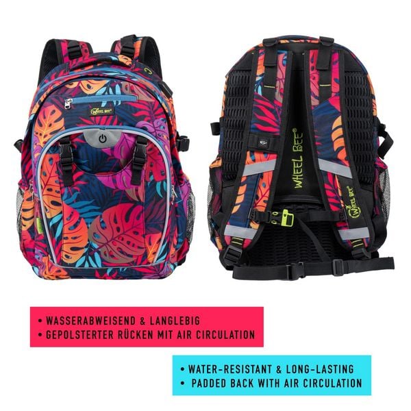 Produktbild: Wheel Bee 950029 - Rucksack Generation Z, Monstera, mit integriertem LED, Schul-, Freizeit- und Sportrucksack