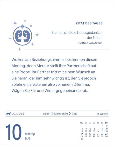 Produktbild: Zwillinge Sternzeichenkalender 2027 - Tagesabrei&szlig;kalender - Ihr Horoskop f&uuml;r jeden Tag