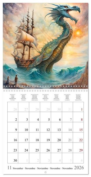Produktbild: Voiliers-Dragons imaginaires (Calendrier mural carr&eacute; 2026 30x30 cm) Calendrier double avec une page pour vos prises de notes