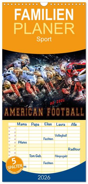 Produktbild: Familienplaner 2026 - American Football - so cool mit 5 Spalten (Wandkalender, 21 x 45 cm) CALVENDO