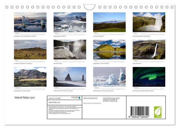 Produktbild: Island Natur pur (Wandkalender 2026 DIN A4 quer), CALVENDO Monatskalender