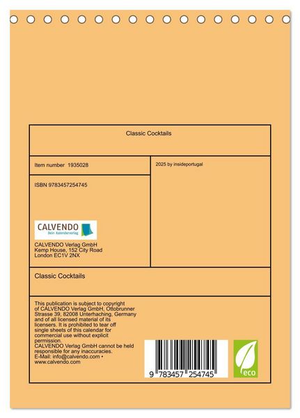 Produktbild: Classic Cocktails (Desk Calendar 2026 DIN A5 portrait), CALVENDO 12 Month DeskCalendar