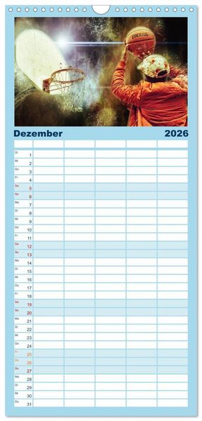 Produktbild: Familienplaner 2026 - Basketball extrem mit 5 Spalten (Wandkalender, 21 x 45 cm) CALVENDO