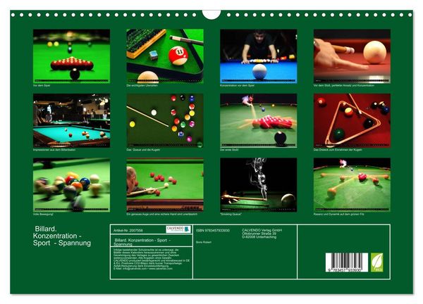 Produktbild: Billard. Konzentration - Sport - Spannung (Wandkalender 2026 DIN A3 quer), CALVENDO Monatskalender