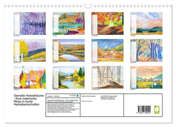 Produktbild: Gemalte Herbsttr&auml;ume - Eine malerische Reise in bunte Herbstlandschaften (Wandkalender 2026 DIN A3 quer), CALVENDO Monatskalender