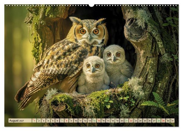 Produktbild: Eulen - furchtlos und elegant (Wandkalender 2027 DIN A2 quer), CALVENDO Monatskalender
