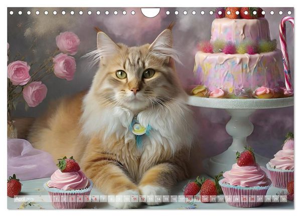 Produktbild: S&uuml;&szlig;e Naschkatzen - Pelzige Leckerm&auml;ulchen zwischen s&uuml;&szlig;en Desserts und Torten (Wandkalender 2026 DIN A4 quer), CALVENDO Monatskalender