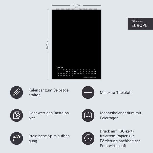 Produktbild: Premium-Bastelkalender schwarz A4 2026