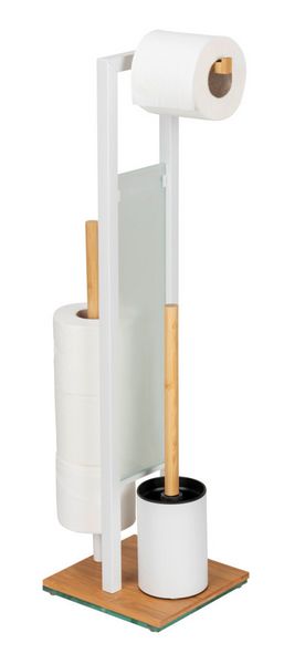 Produktbild: Stand WC-Garnitur Mod. Rivalta, bambus/wei&szlig;, Sicherheitsglas, 18x70x23 cm, mit Toilettenpapierhalter