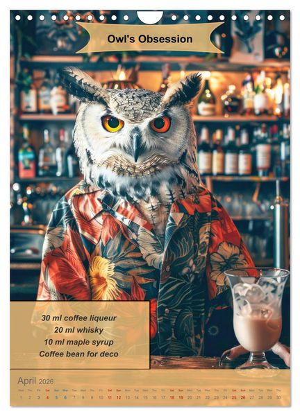 Produktbild: Animal cocktail creations for bartenders (Wall Calendar 2026 DIN A4 portrait), CALVENDO 12 Month Wall Calendar