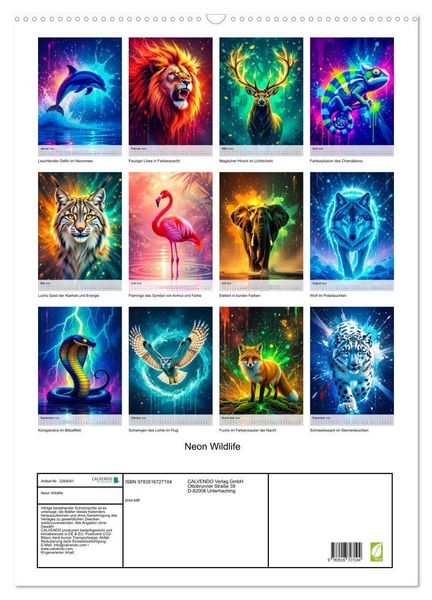 Produktbild: Neon Wildlife (Wandkalender 2026 DIN A2 hoch), CALVENDO Monatskalender
