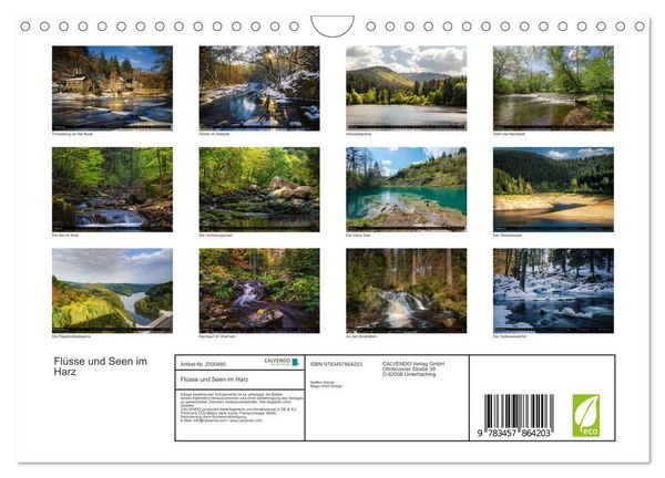 Produktbild: Fl&uuml;sse und Seen im Harz (Wandkalender 2026 DIN A4 quer), CALVENDO Monatskalender