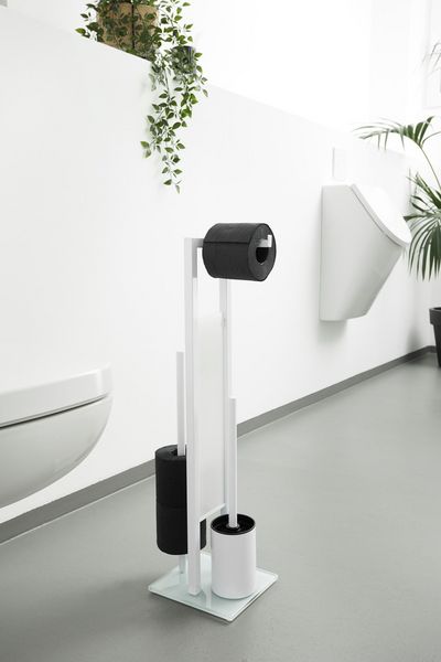 Produktbild: Stand WC-Garnitur Mod. Rivalta Wei&szlig;, integrierter Toilettenpapierhalter und WC-B&uuml;rstenhalter