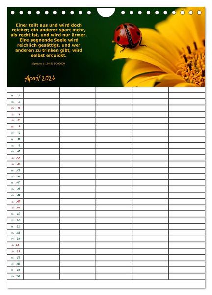 Produktbild: ein Planer mit biblischer Weisheit aus den Spr&uuml;chen Salomos (Wandkalender 2026 DIN A4 hoch), CALVENDO Monatskalender