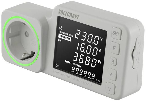 VOLTCRAFT SEM5000 DUAL Energiekosten-Messgerät Kostenprognose, Alarmfunktion, Stromtarif einstellbar, Datenloggerfunktio