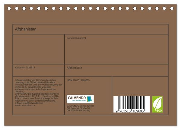 Produktbild: Afghanistan (Tischkalender 2026 DIN A5 quer), CALVENDO Monatskalender