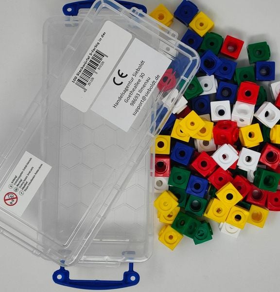 Produktbild: 100 Steckw&uuml;rfel 5- farbig 1,7cm in der Box